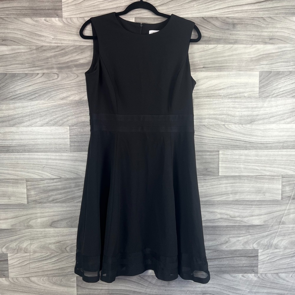 Calvin Klein Fit & Flare Dress Women's 12 Black‎ Sleeveless Round-Neck Back Zip - Picture 6 of 15